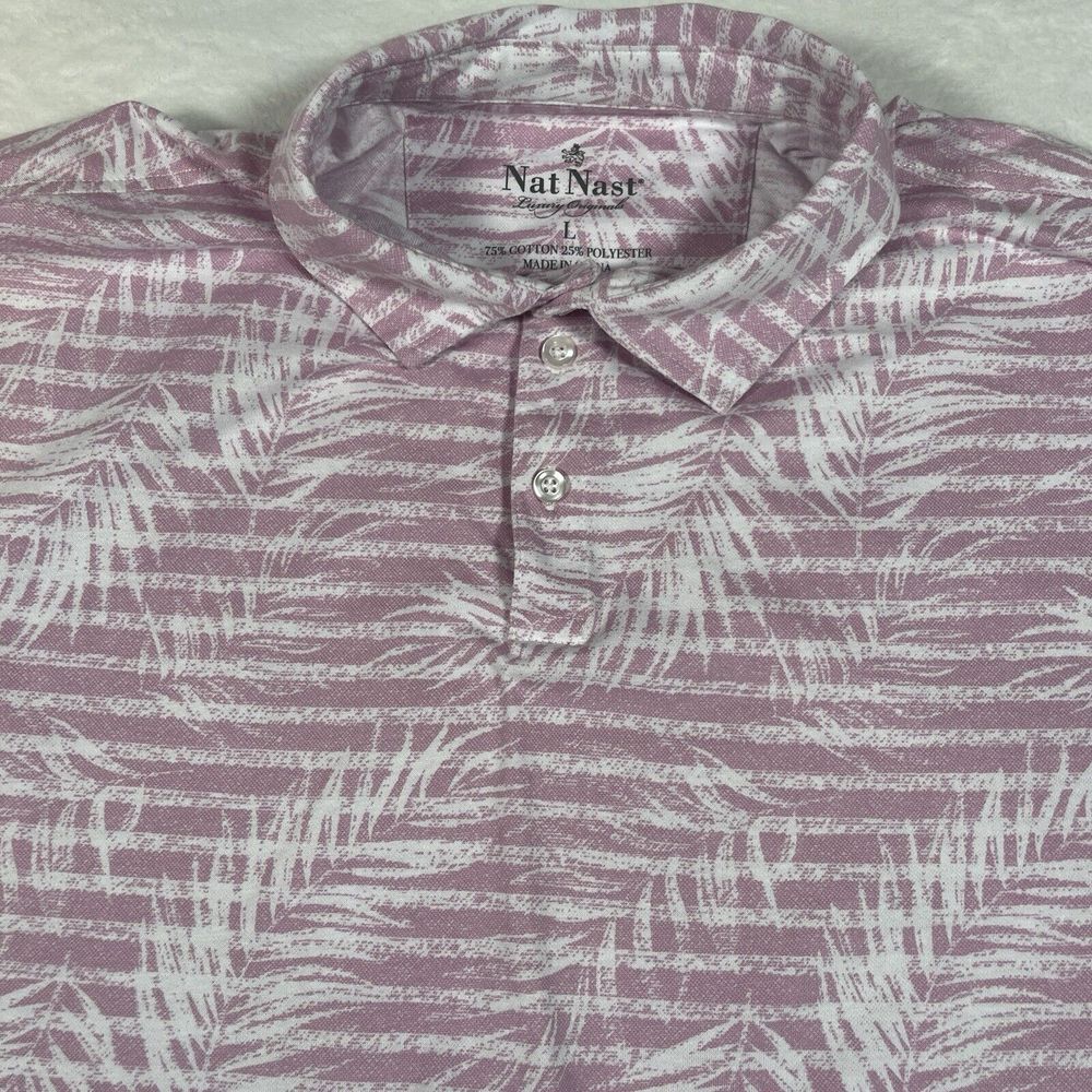 Nat Nast Golf Polo Shirt Pink Tropical Palm Leaf Print Size L Luxury Originals